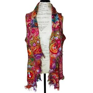 Anu Cardigan Womens XL Wool Floral Boho Hippie Whimsy Gypsy Festival Embroidered